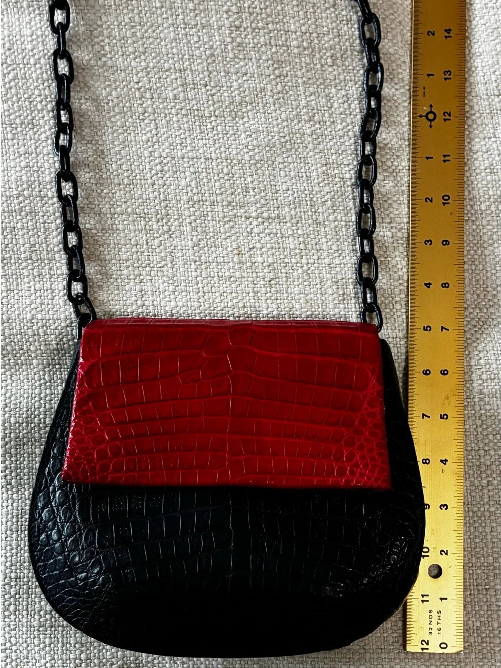 Nancy Gonzalez Rare VGC Navy/Red Crocodile Round Flap-Top Crossbody Bag